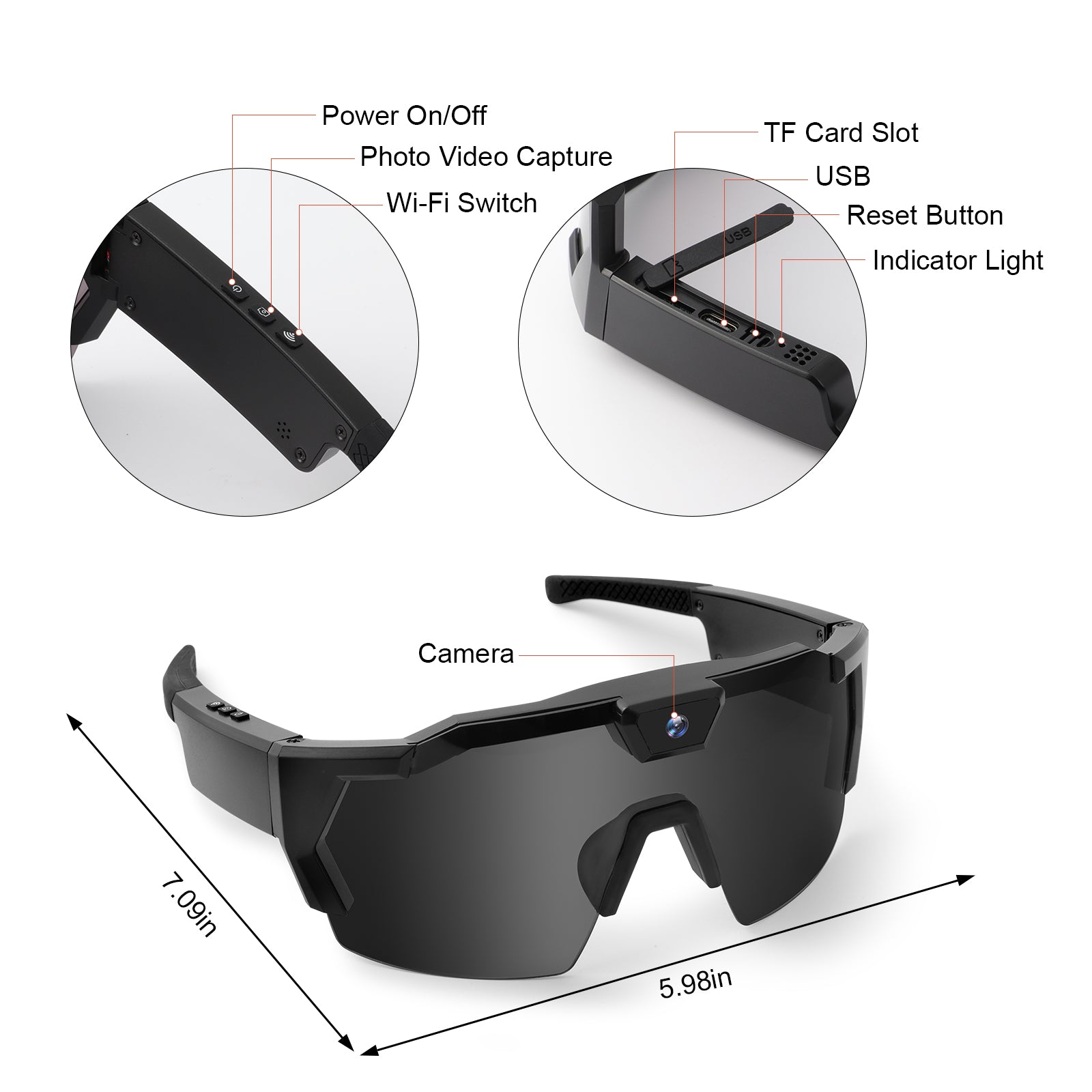 FHD  5MP Video Outdoor Battery  Sunglasses Camera