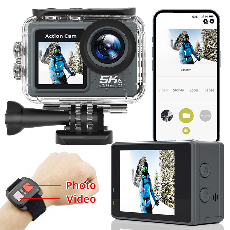 5K Action Camera 24MP Waterproof 30M EIS Stabilization WiFi 170 Angle
