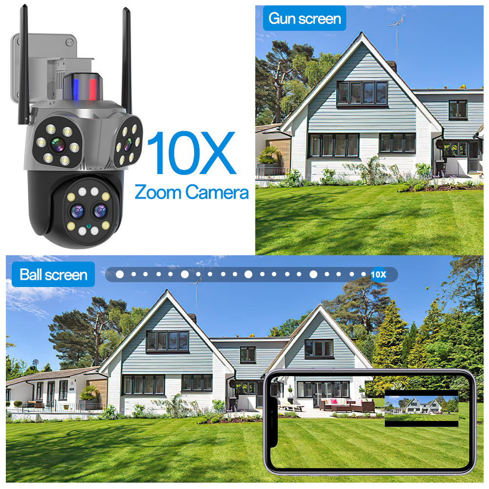 WIFI Camera Outdoor 4K 8MP 10x Digital Zoom IR Night Vision PTZ Cam Auto Tracking