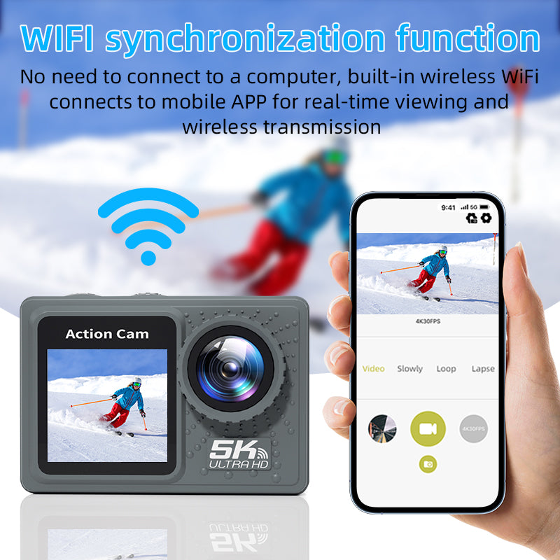 5K Action Camera 24MP Waterproof 30M EIS Stabilization WiFi 170 Angle