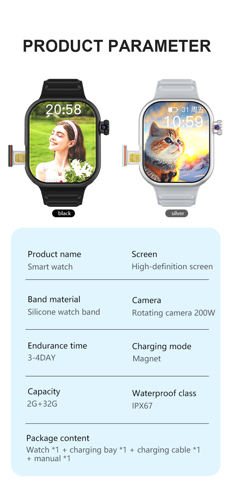 4G Sim Card GPS NFC Camera Calling Smart Watch GTR29