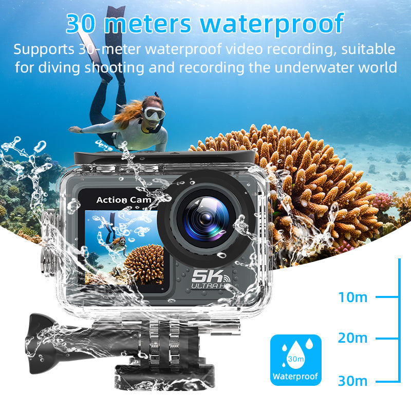 5K Action Camera 24MP Waterproof 30M EIS Stabilization WiFi 170 Angle