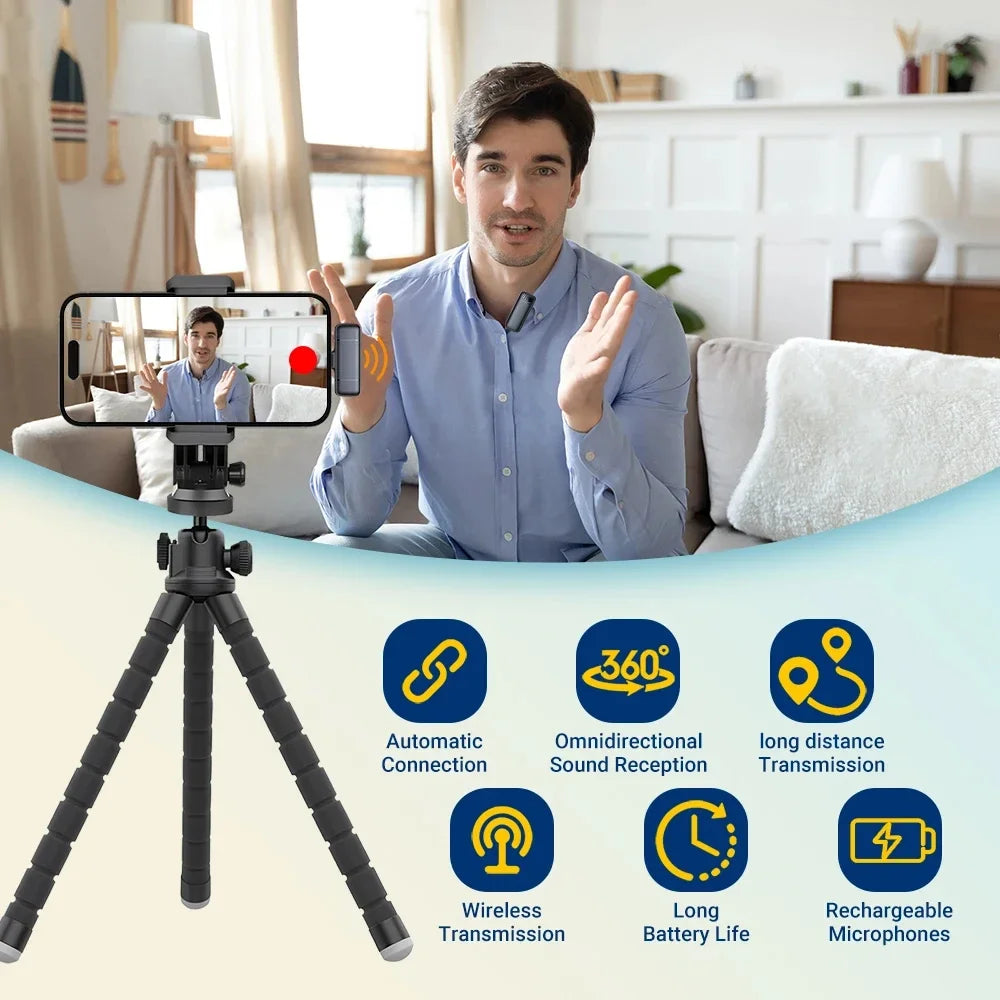Mini Wireless Outdoor Noise Cancelling Stereo Lavalier Interview Microphone