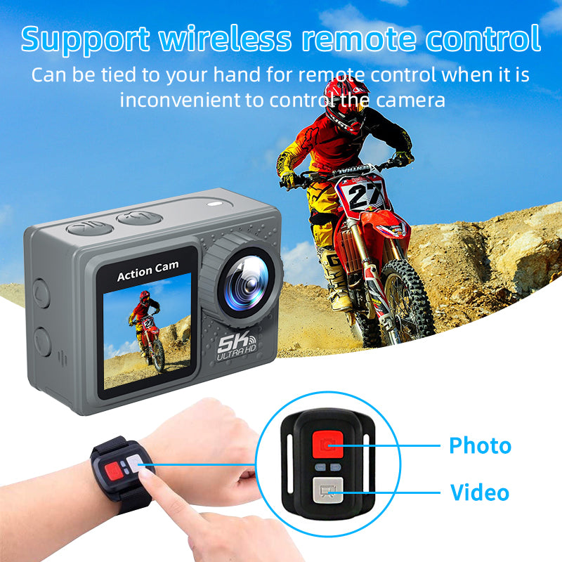 5K Action Camera 24MP Waterproof 30M EIS Stabilization WiFi 170 Angle