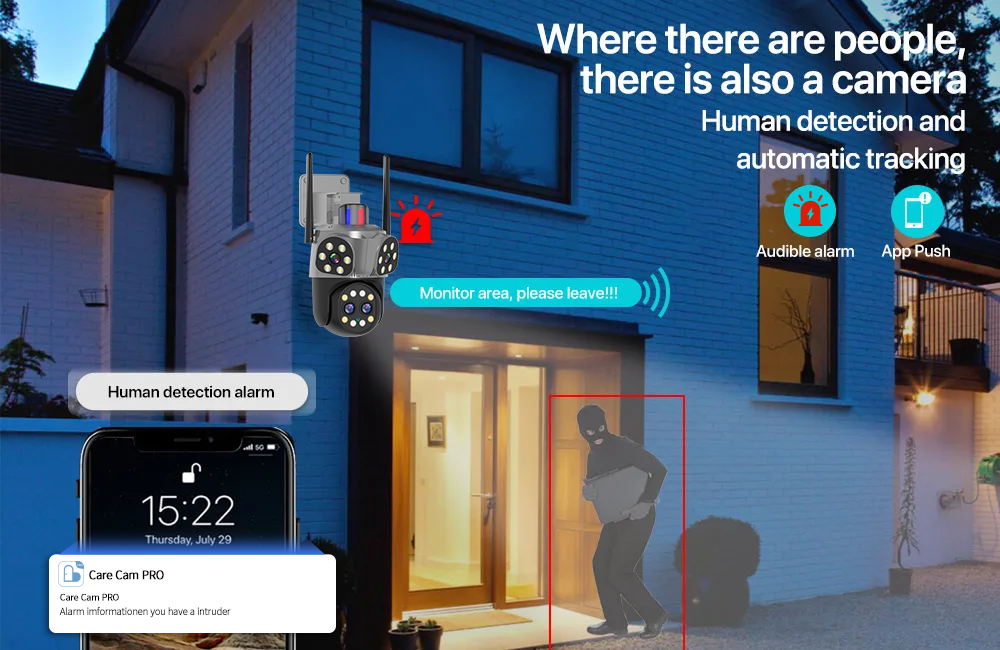 WIFI Camera Outdoor 4K 8MP 10x Digital Zoom IR Night Vision PTZ Cam Auto Tracking