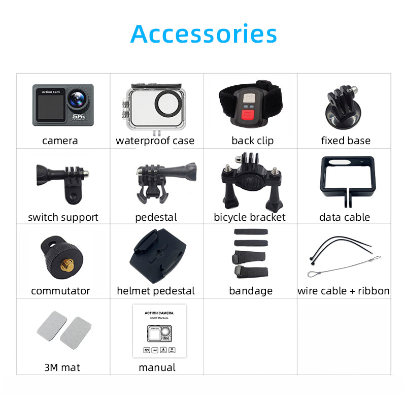 5K Action Camera 24MP Waterproof 30M EIS Stabilization WiFi 170 Angle