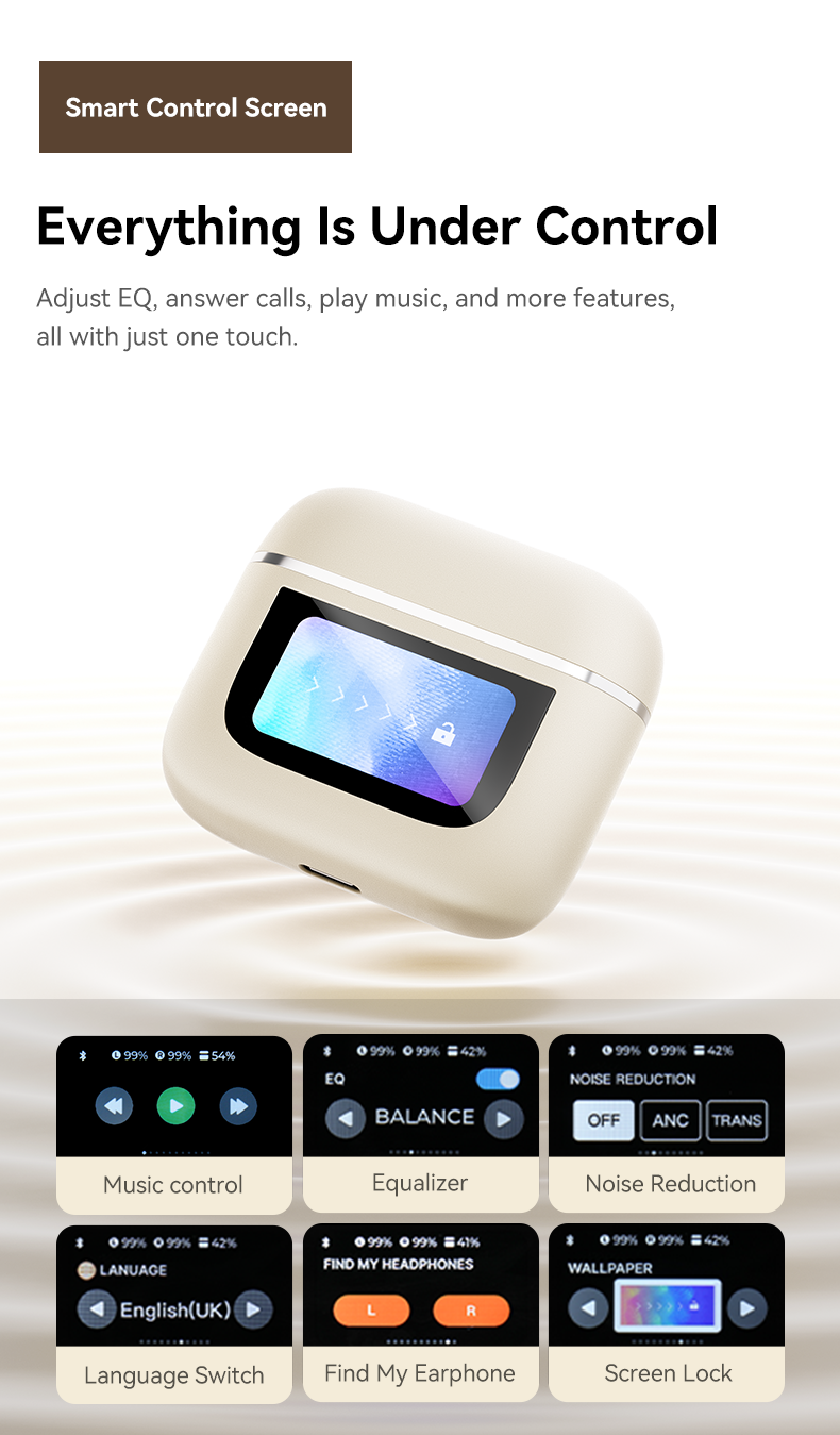 LED Touch Screen TWS ANC Waterproof Earbuds Bluetooth Earphone